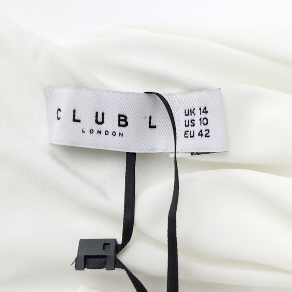 NEW Club L London Neva White Bardot Twist Maternity Dress Ruched Bodycon Size 10 - Picture 2 of 10